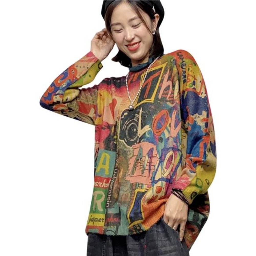 Oversized Pullover Sweaters Women Sweater Graphic Casual Loose Long Sleeve Knit